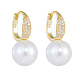 Round Pearl Zircon Sterling Silver Hoop Earrings